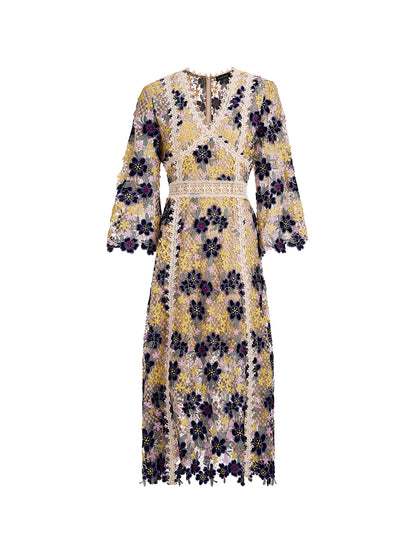 Multicolor Floral Embroidered Lace Dress