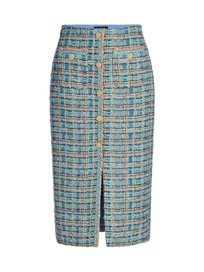 Multicolor Tweed Hand-Sewn Braid Trim Skirt