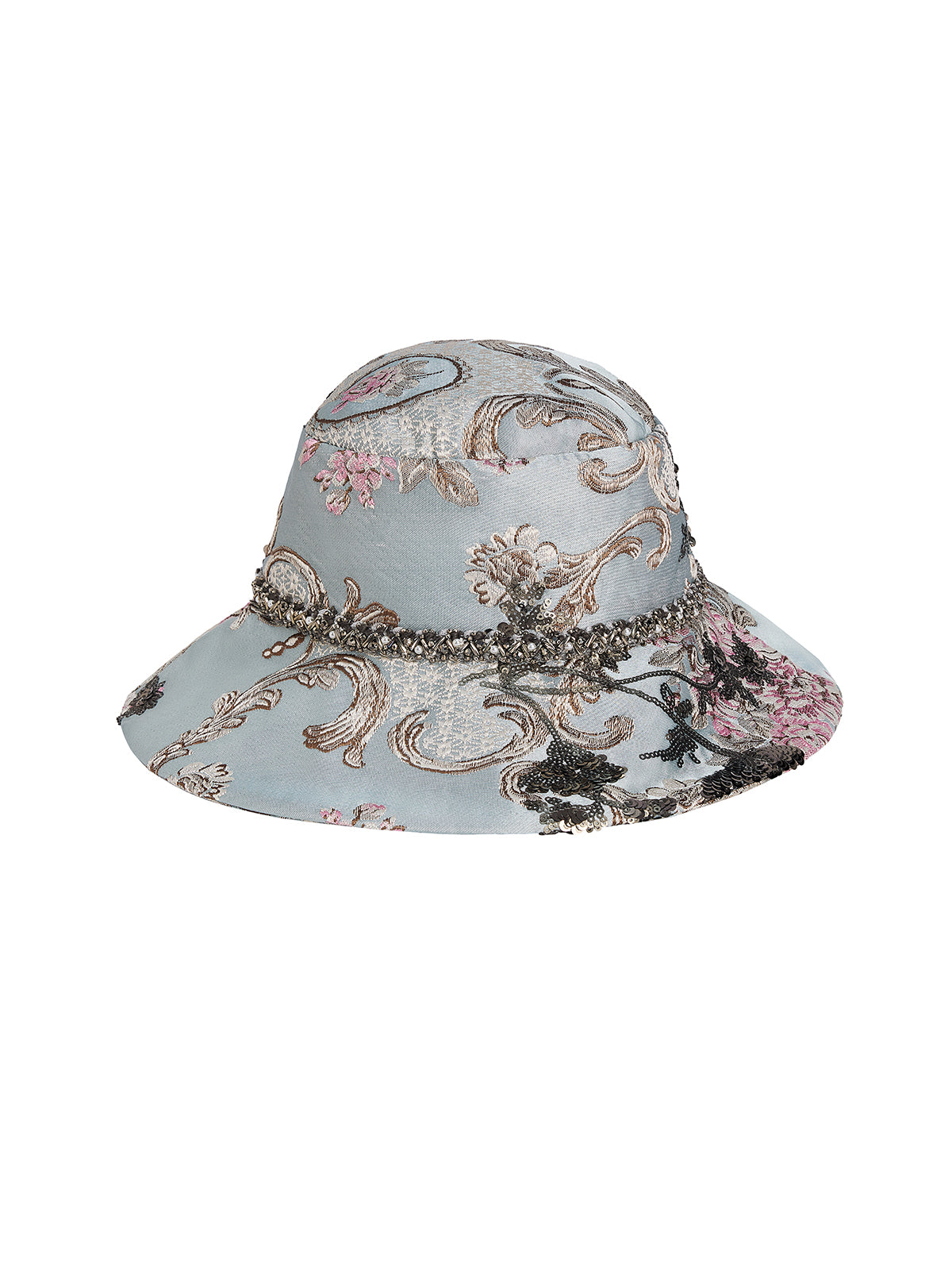 Hand-Beaded Sequin Floral Jacquard Hat