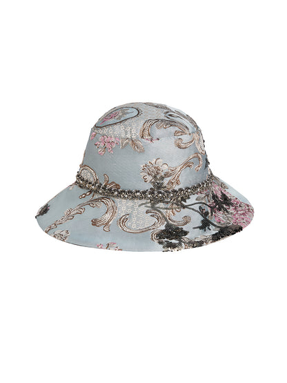 Hand-Beaded Sequin Floral Jacquard Hat
