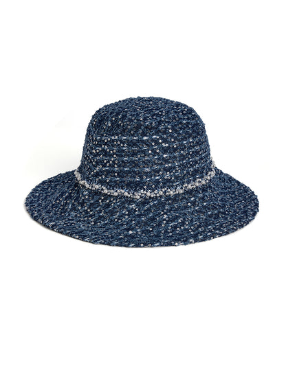 Hand-Beaded Sequin Tweed Beaded Hat