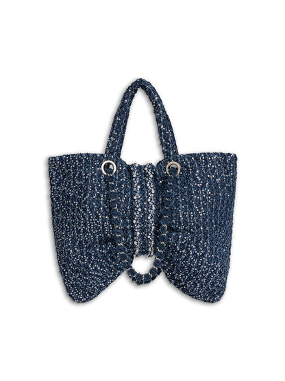 Hand-Beaded Sequin Tweed Shoulder Bag