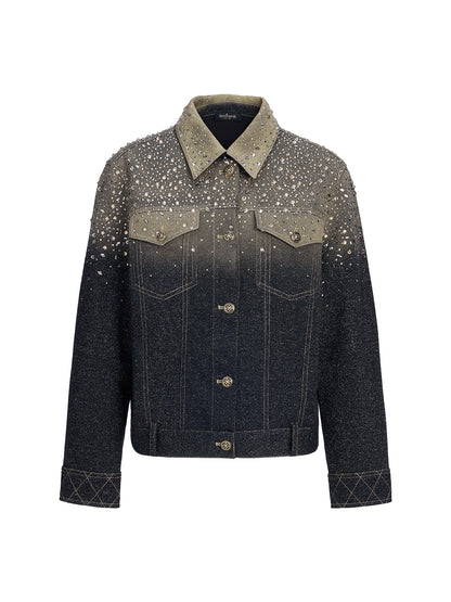 Handcrafted Rhinestone Gradient Knit Jacket