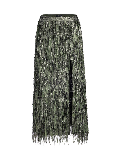 Handcrafted Sequin Fringe Front-Slit Mermaid Skirt