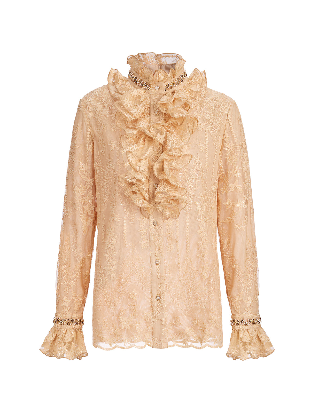 Beaded Lace Ruffled-Collar Blouse