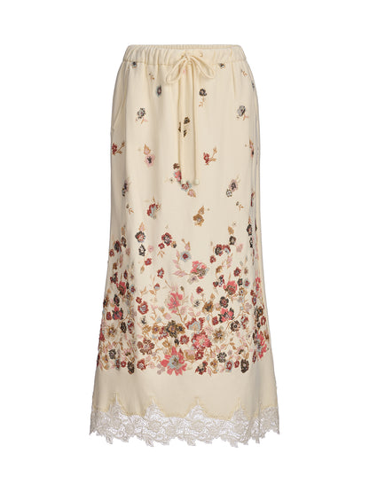 Floral Sequin Embroidered Knit Skirt