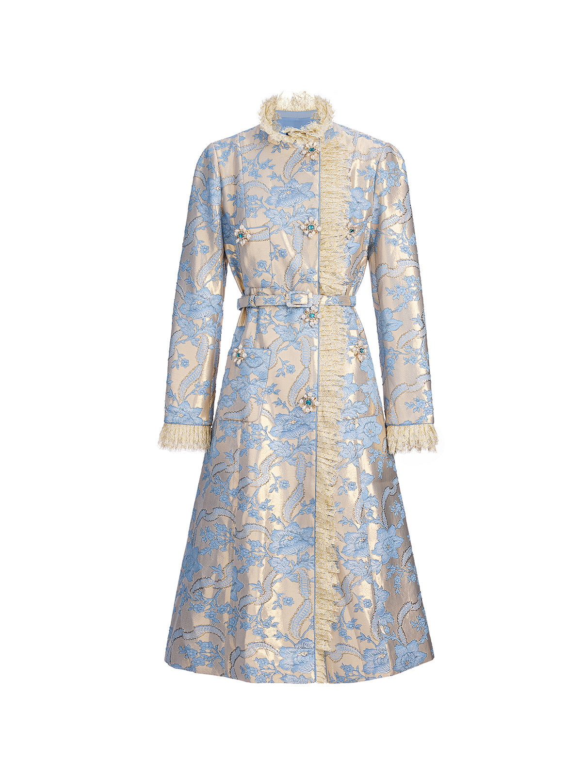 Court-Inspired Rhinestone Jacquard Lace Coat
