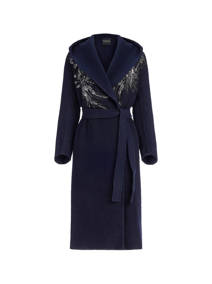 Sequin-Embroidered Double-Faced Wool Hooded Coat