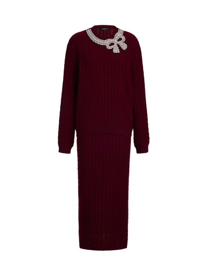 Knit Wool Handcrafted Crystal Bow Set (100% Wool)
