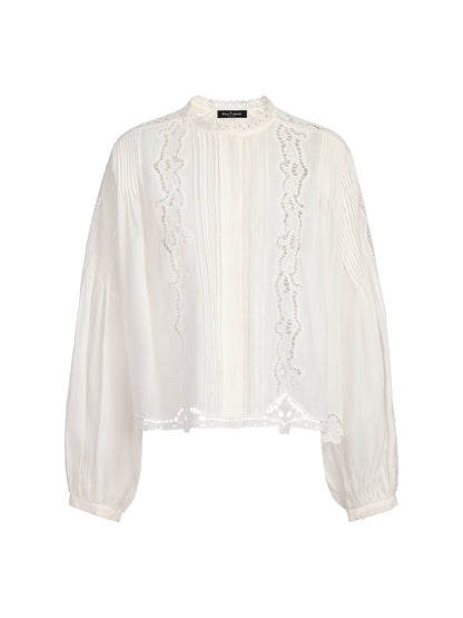 Pleated Hollow Embroidered Blouse