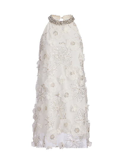 Diamond Embossed Floral Embroidered Dress