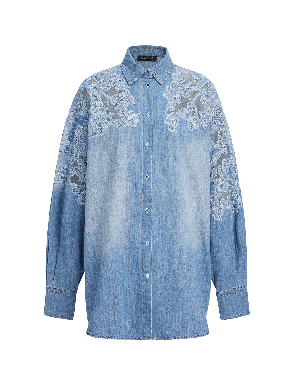 Floral Lace Panel Denim Shirt