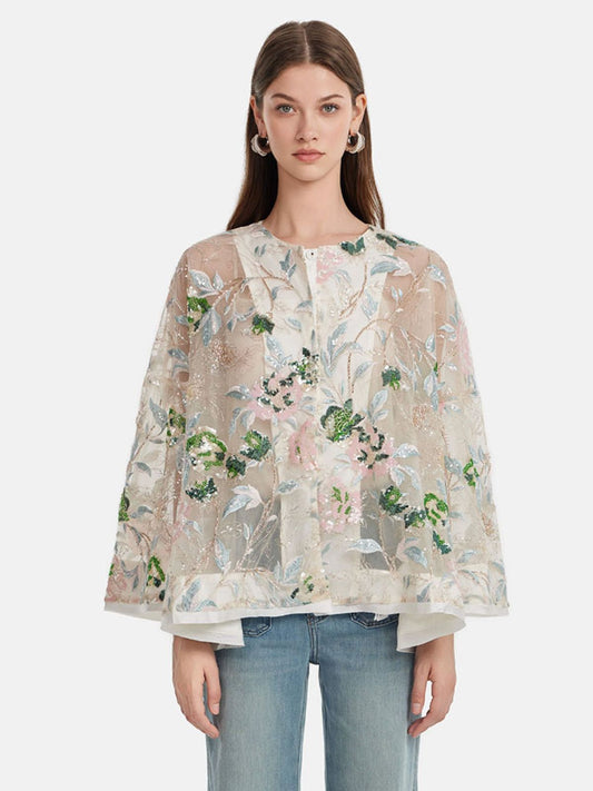 Sequin Floral Embroidered Shirt