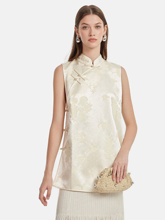 Sleeveless Stand Collar Jacquard Top