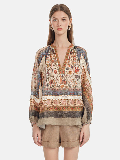 Ramie Print Lace Shirt