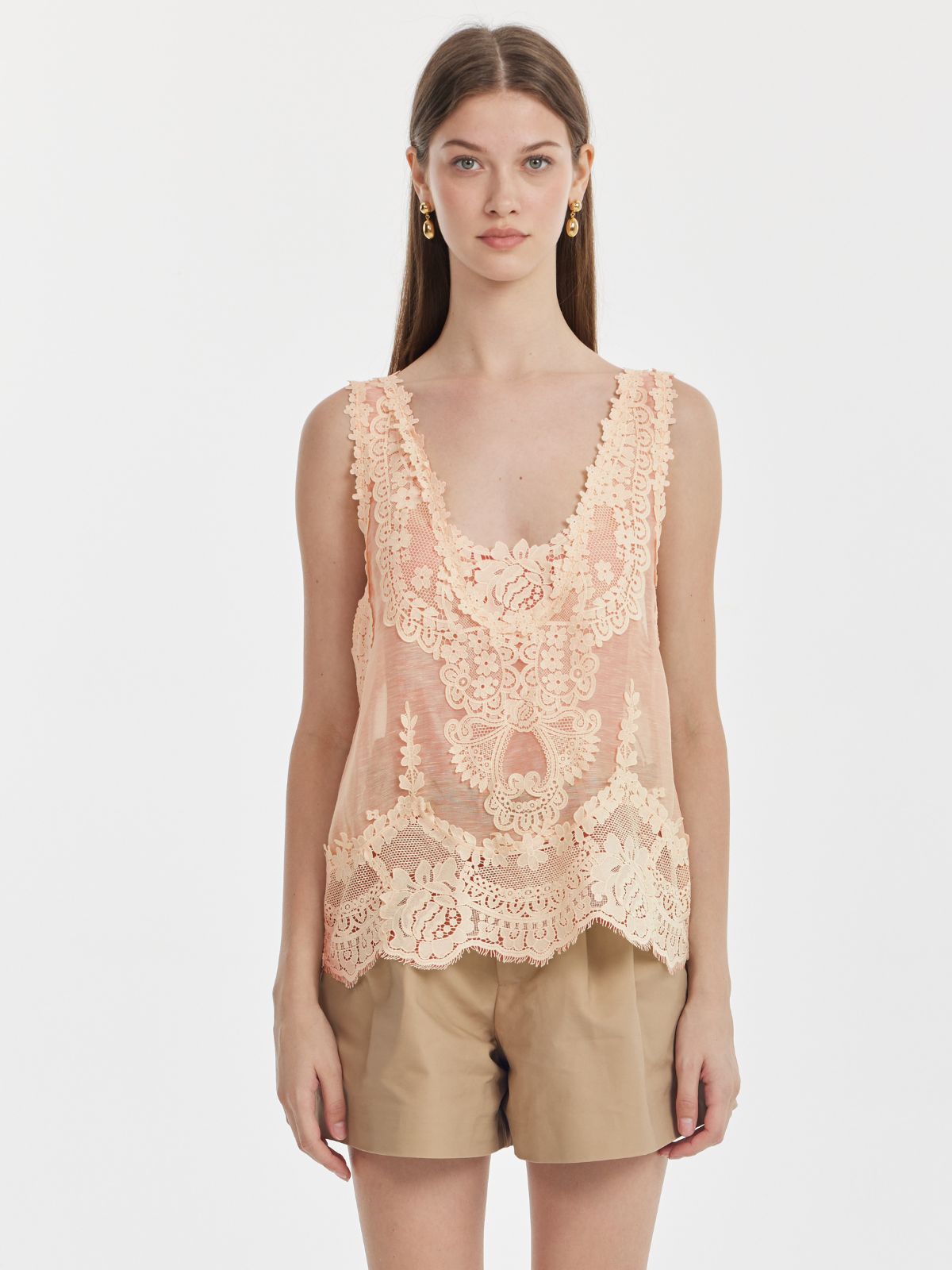 Linen Lace Panel Tank Top