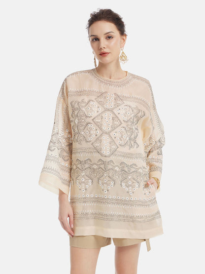 Moroccan-inspired Embroidered Silk Top