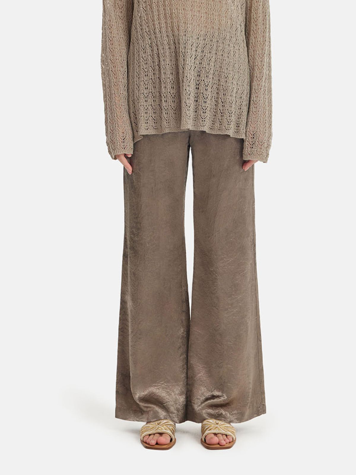 Satin Jacquard Embossed Wide-Leg Pants