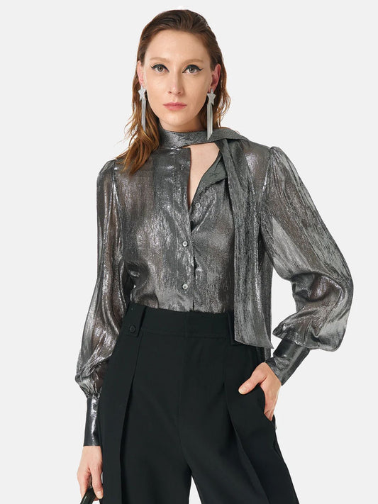 Metallic Coated Silk Ribbon Shirt