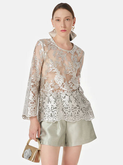 Silk Embroidery Lace Blouse