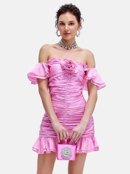 Pink Pleated Ruffle Dress