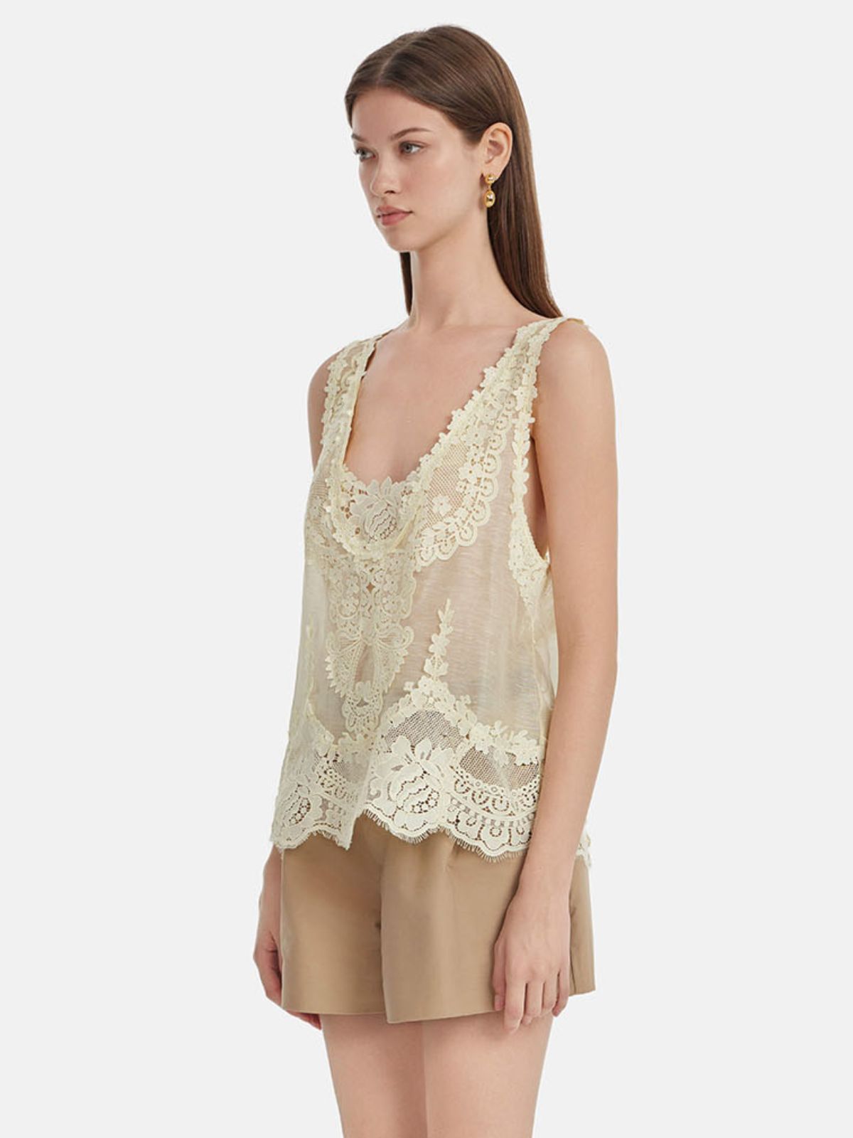 Linen Lace Panel Tank Top