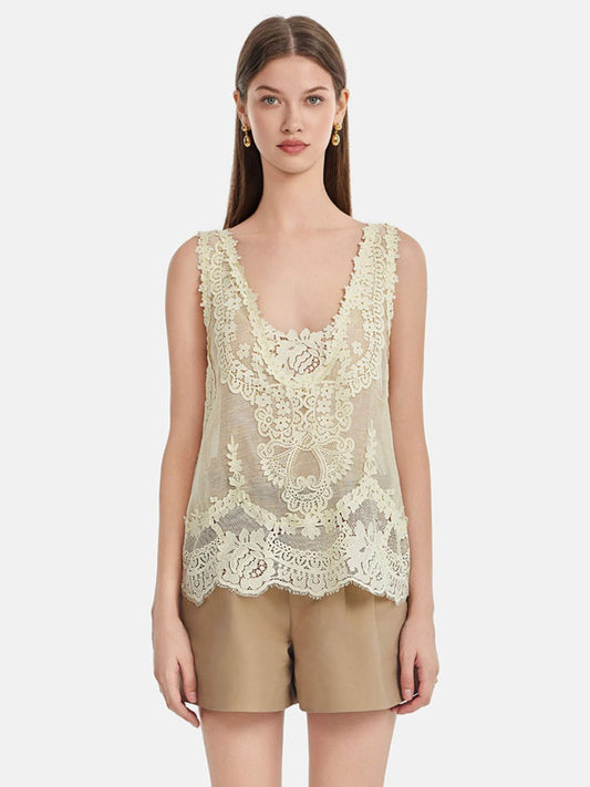 Linen Lace Panel Tank Top