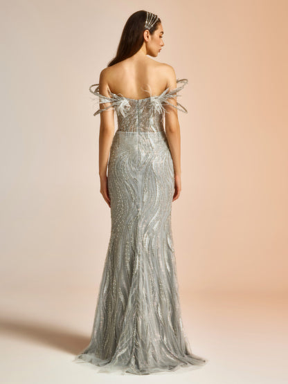 Three-dimensional Leaf Sleeves Fishtail Gown