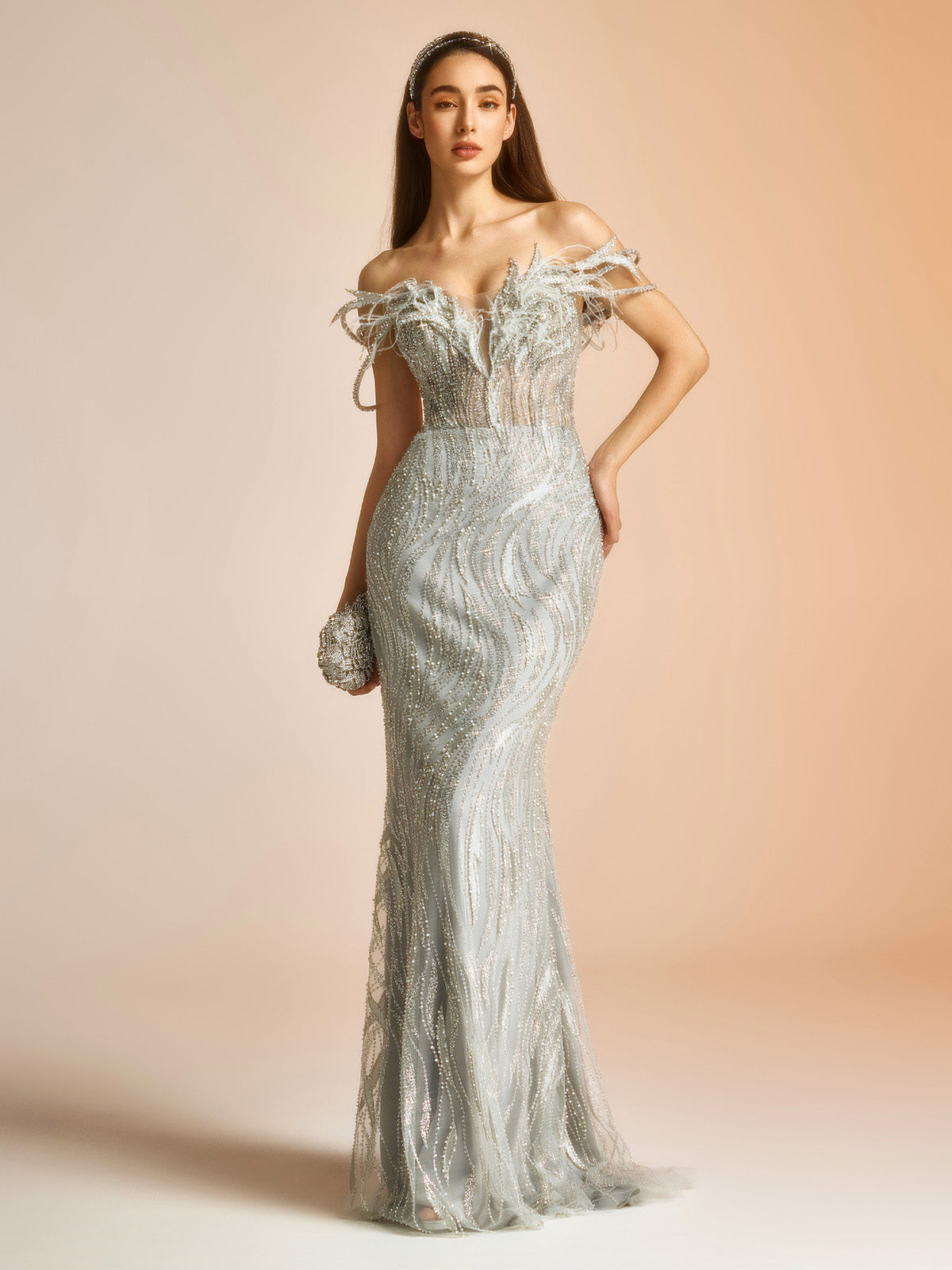 Three-dimensional Leaf Sleeves Fishtail Gown