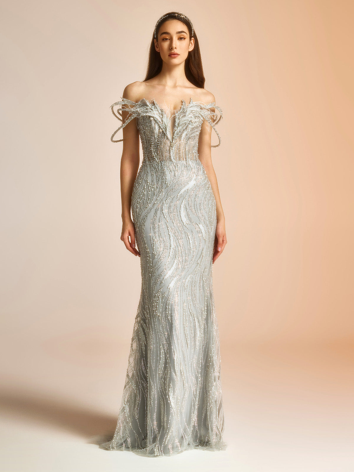 Three-dimensional Leaf Sleeves Fishtail Gown