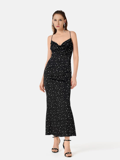 Galaxy Print V-neck Midi Dress