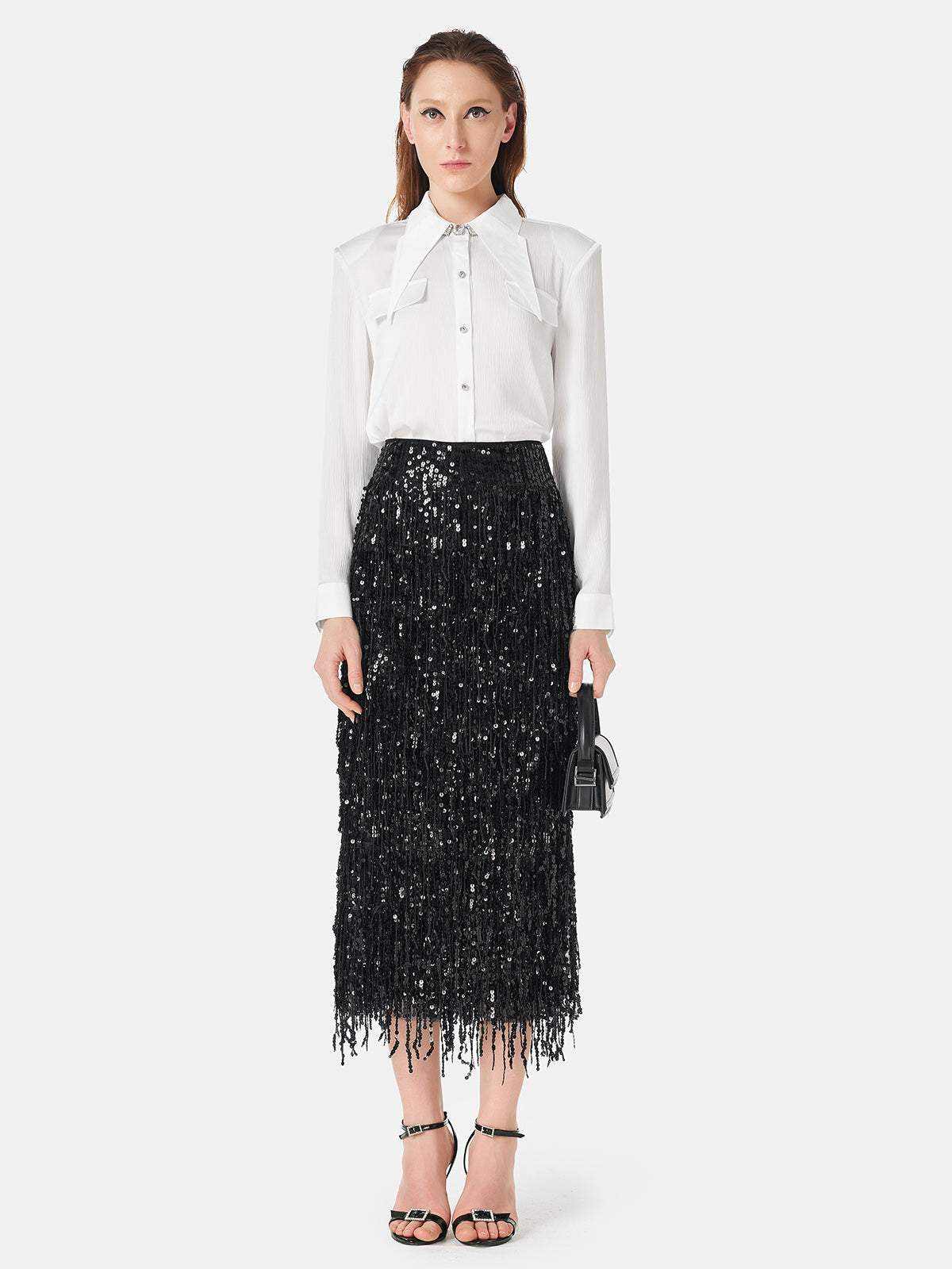 Tassel Sequin Midi Skirt