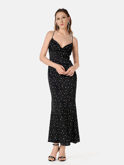 Galaxy Print V-neck Midi Dress