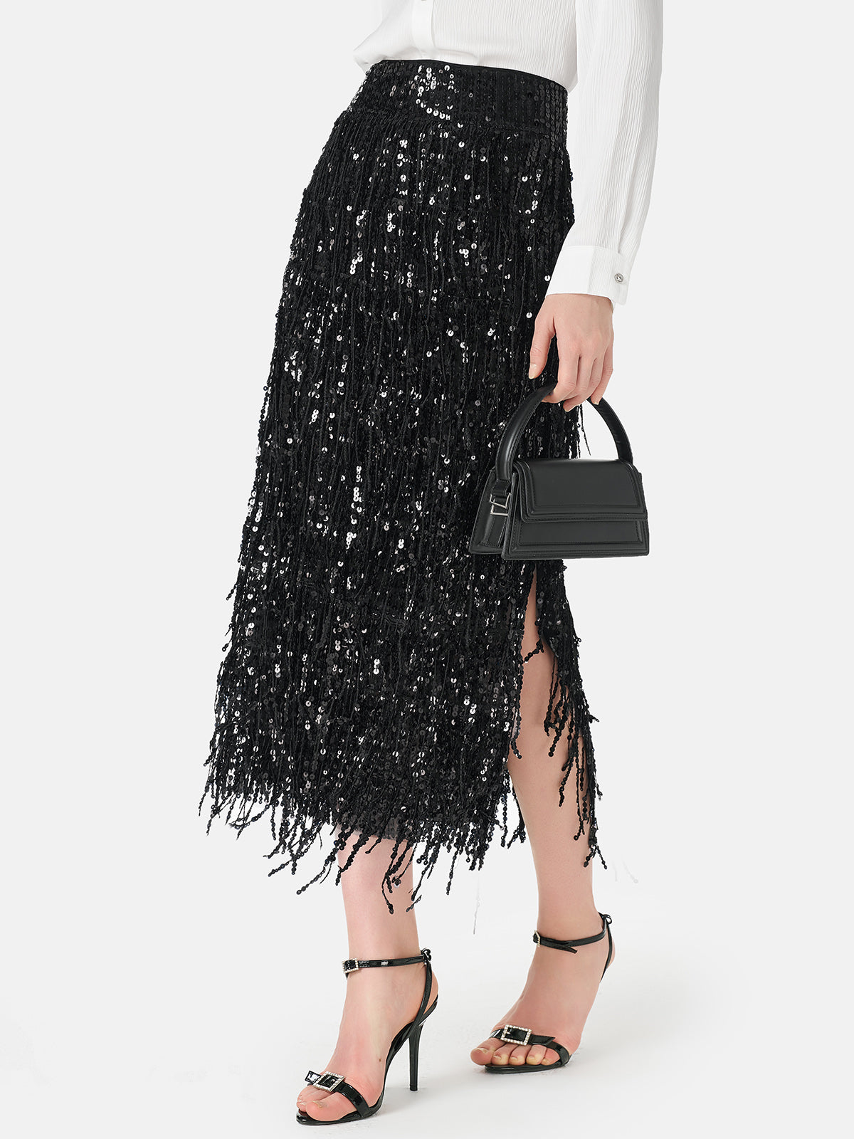 Tassel Sequin Midi Skirt