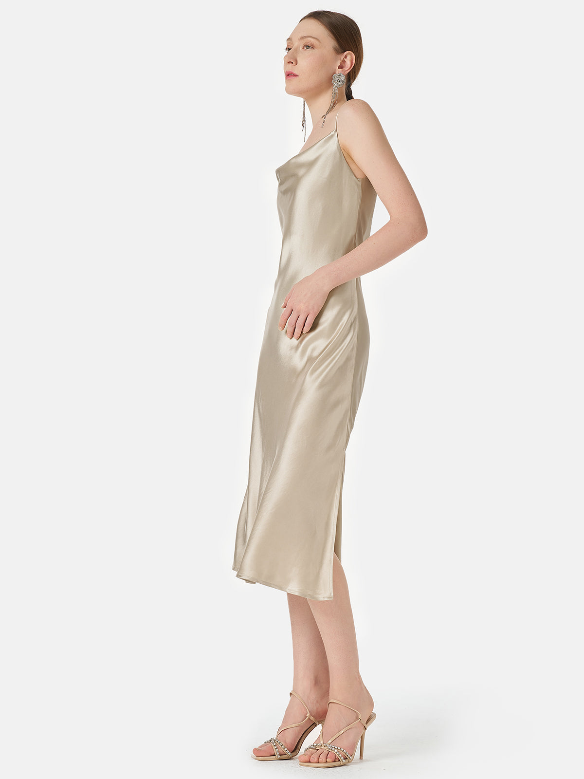 V-neck Satin Bias-cut Dress