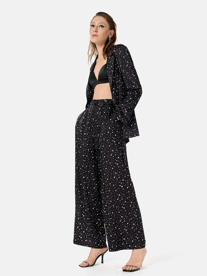 Galaxy Print Elastic Wide-leg Pants