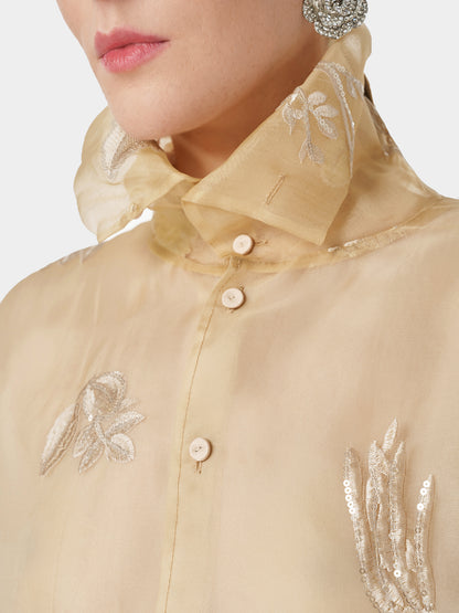 Stand Collar Embroidered Floral Top