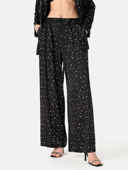 Galaxy Print Elastic Wide-leg Pants