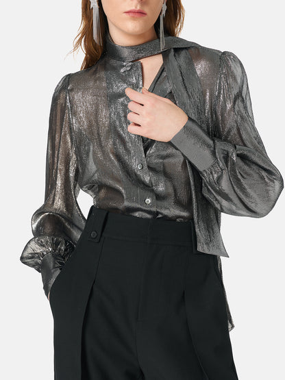 Metallic Coated Silk Ribbon Shirt