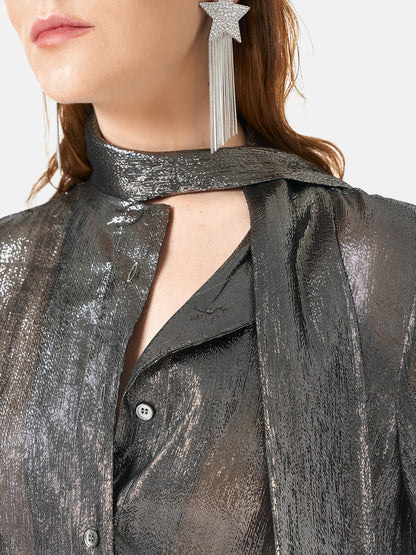 Metallic Coated Silk Ribbon Shirt