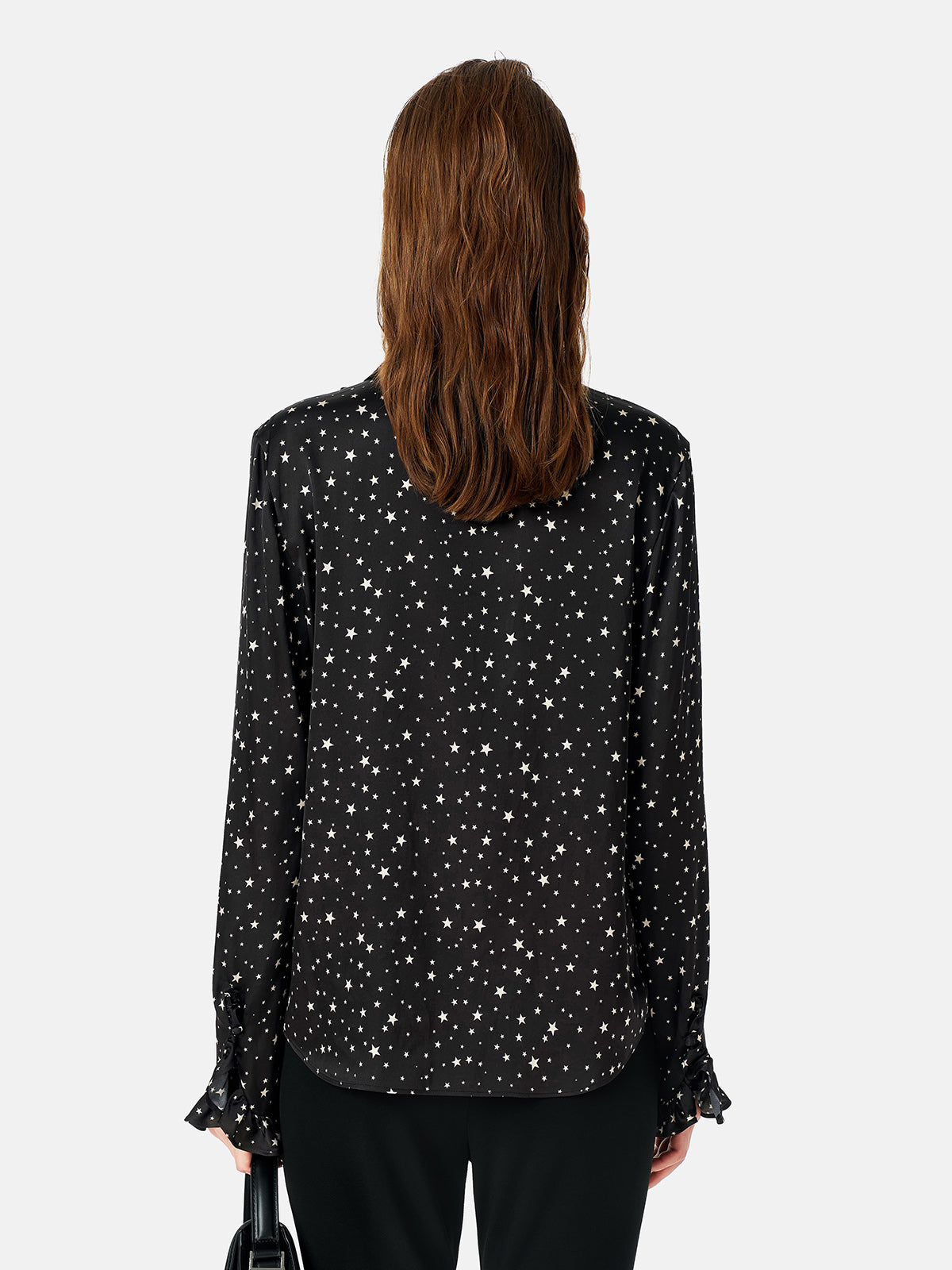 Galaxy Print Ruffle Trim Blouse