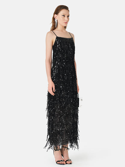 Tassel Sequin Maxi Slip Dress