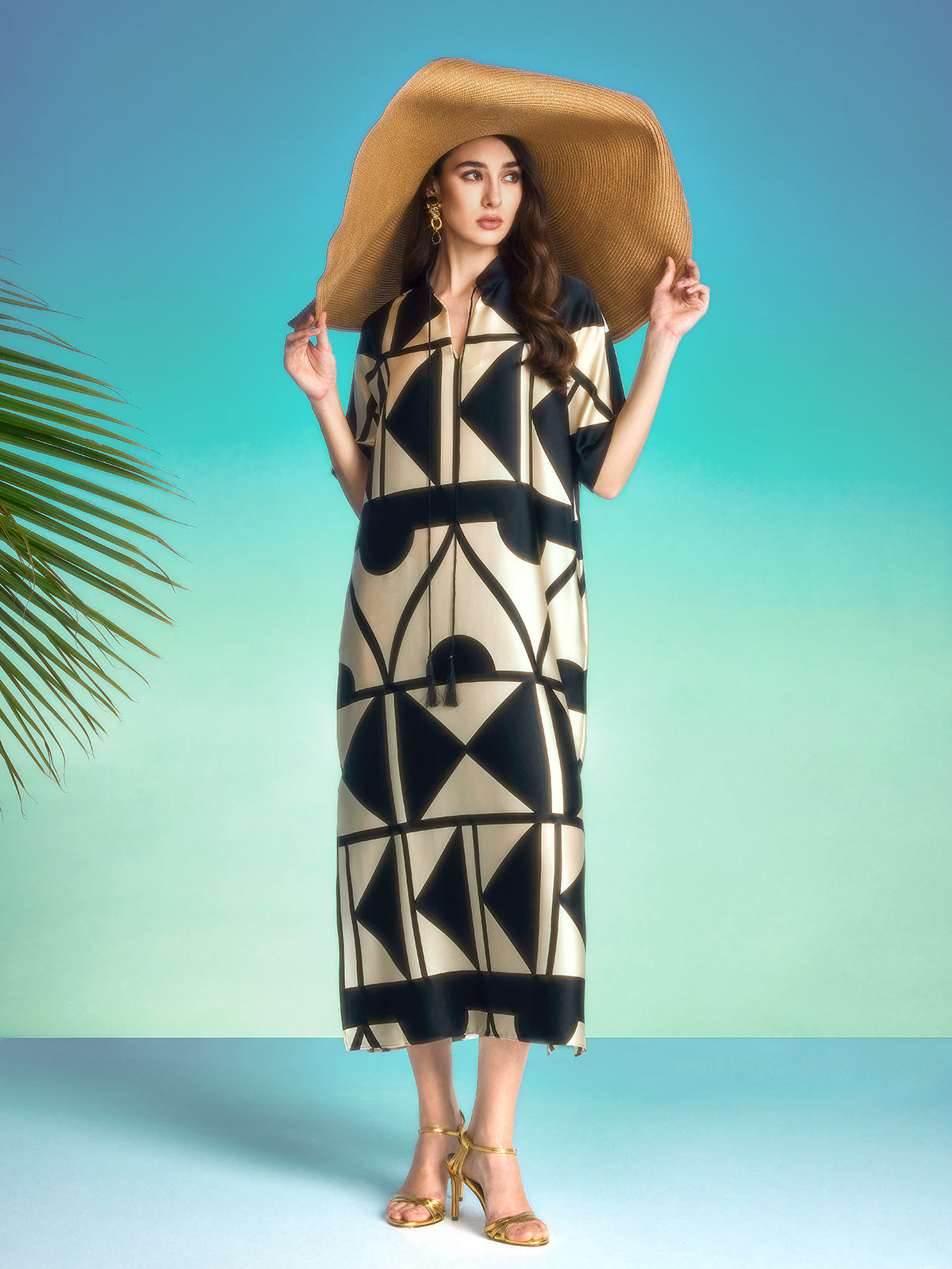 Clay Pot Geometric Pattern Silk Dress