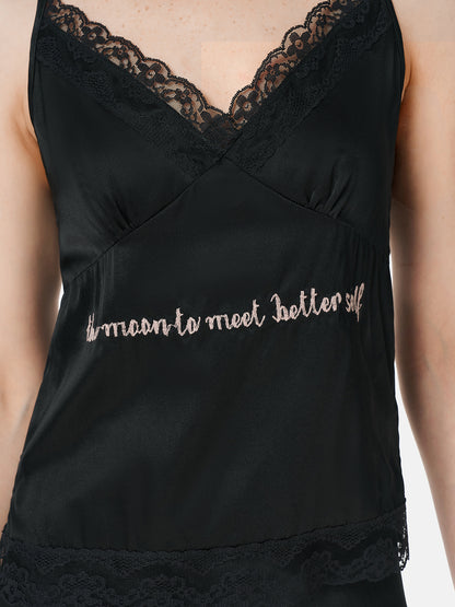 Embroidered Letter Lace Vest