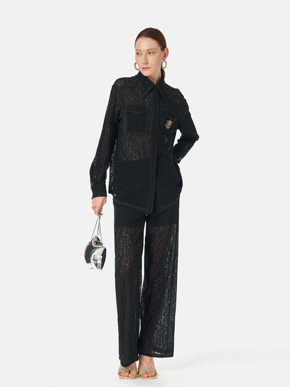 Trendy Semi-Sheer Lace Stretch Pants