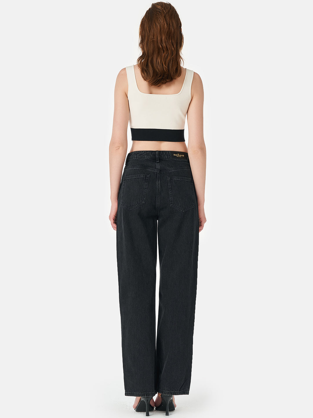 Stone-Washed Wide Leg Cotton Jeans