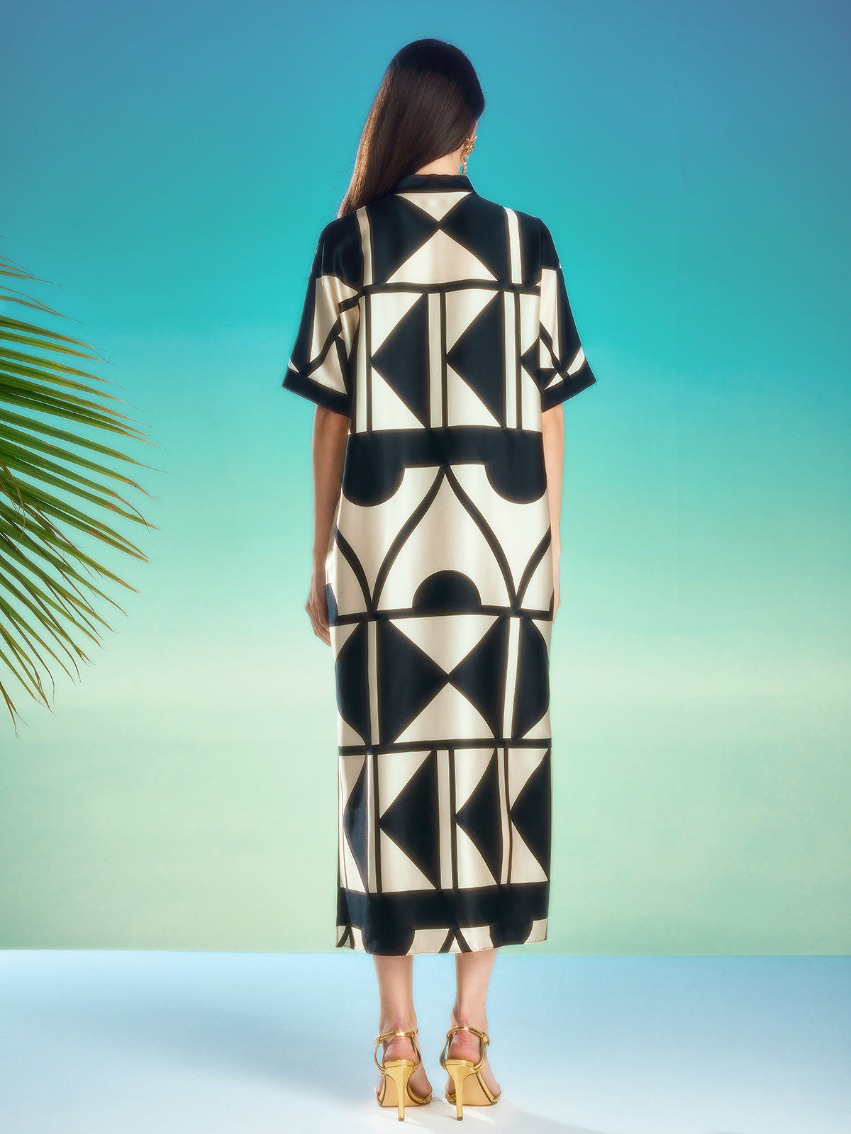 Clay Pot Geometric Pattern Silk Dress