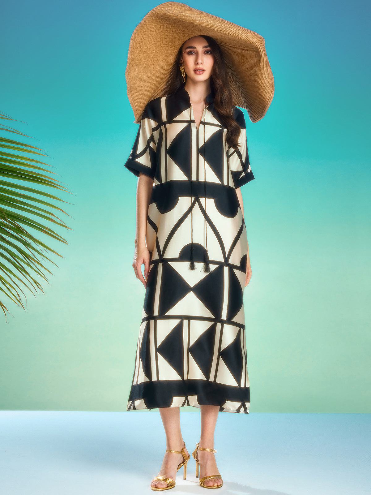 Clay Pot Geometric Pattern Silk Dress