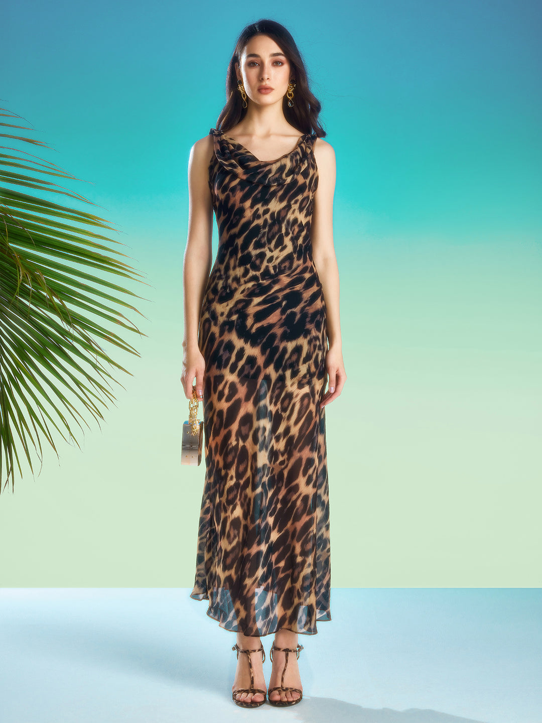 Leopard Print Silk Backless Curve Dress