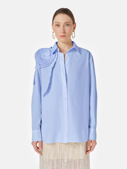 Three-dimensional Pleated Floral Cotton Shirt